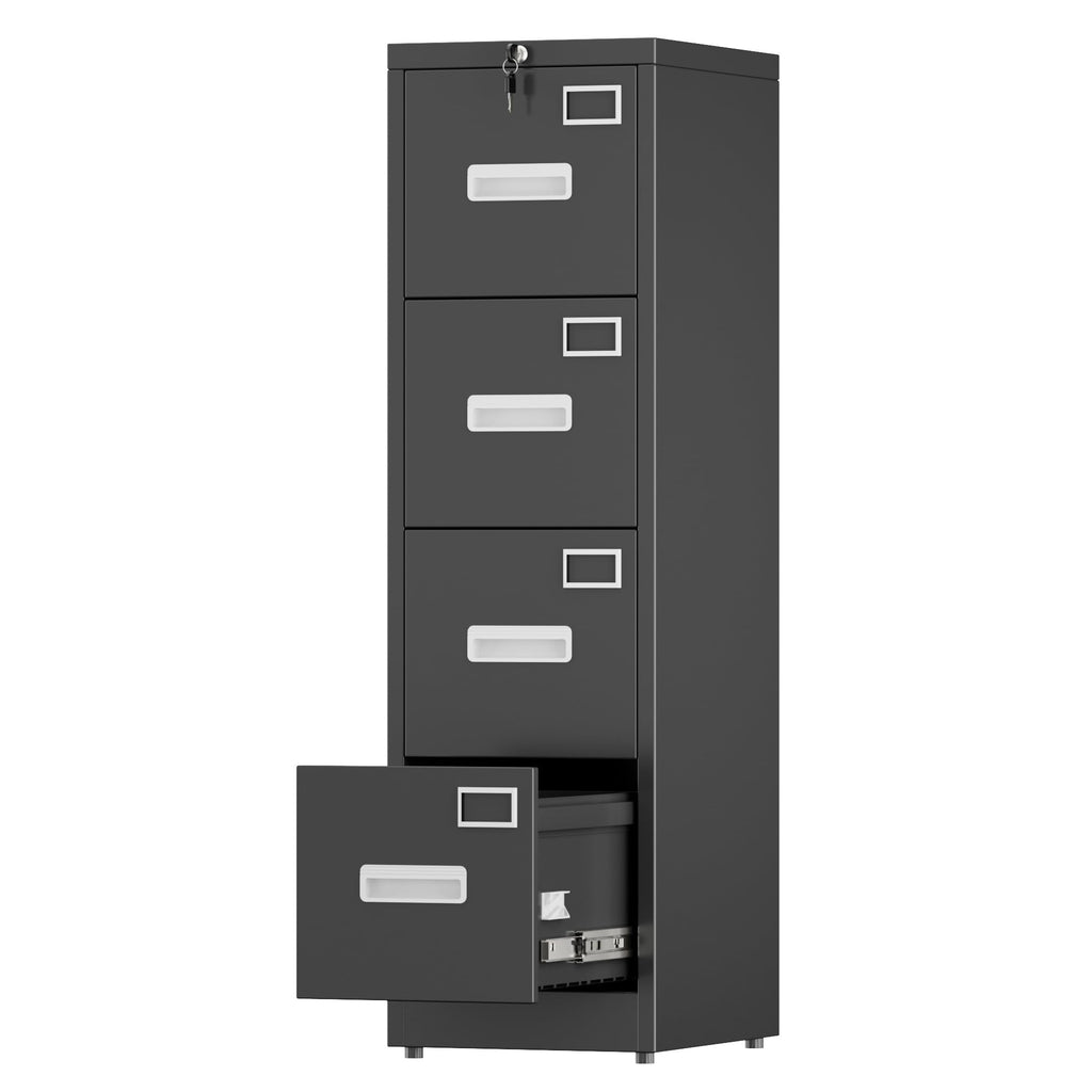 Black 4-Drawer Metal File Cabinet with Lock U329