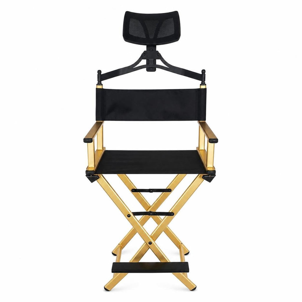 Aluminum Folding Director Chair with Headrest, Adjustable Height, Side Tray and Phone Holder G1515