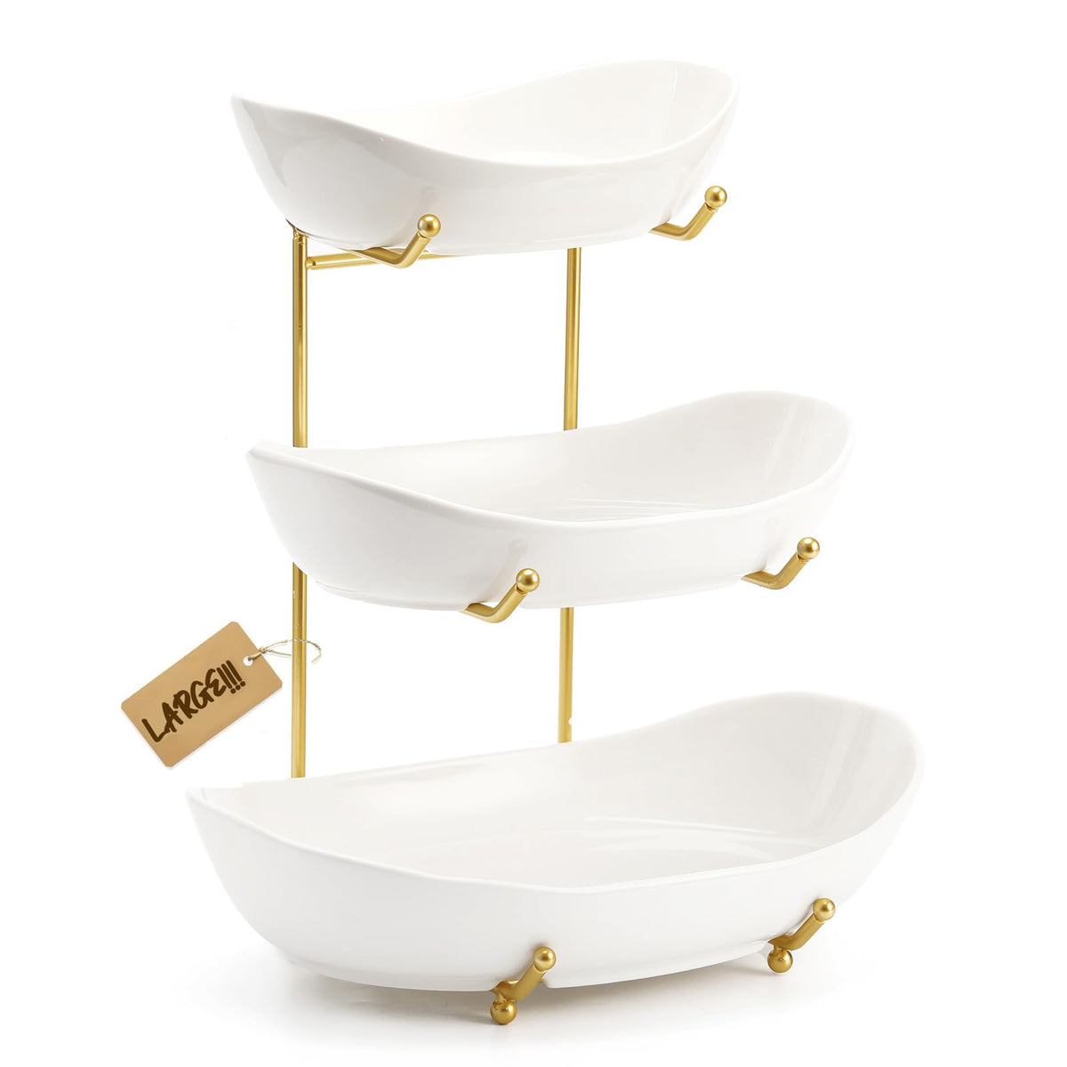 3 Tier Ceramic Fruit Bowl with Golden Metal Stand L677