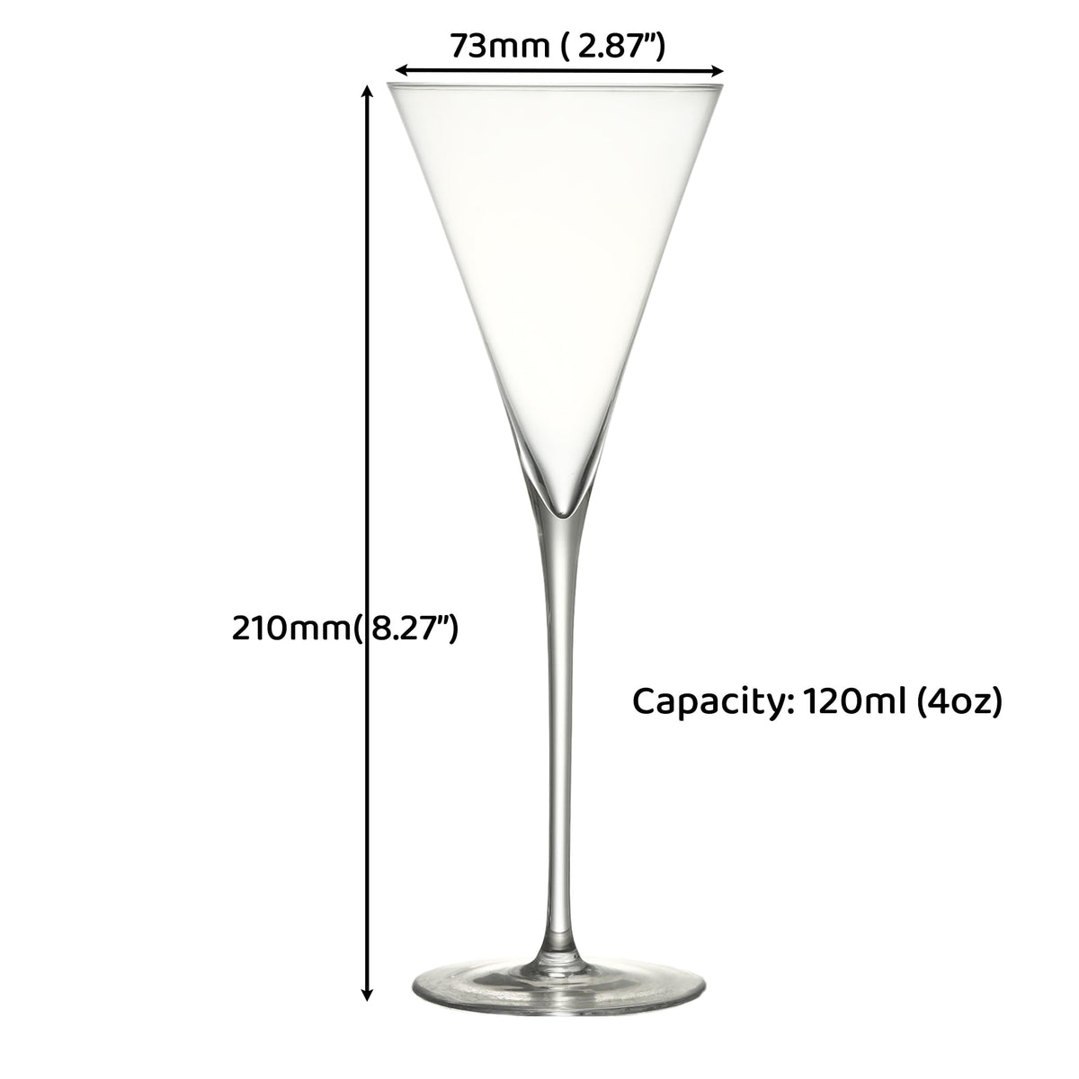 Clear Hand Blown 4 oz Martini Glasses Set of 6 D39903