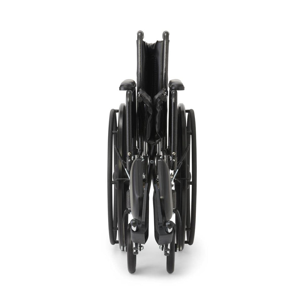 Vinyl Wheelchair with Full-Length Arms and Elevating Leg Rests, 18-Inch Wide Seat, Black E785778