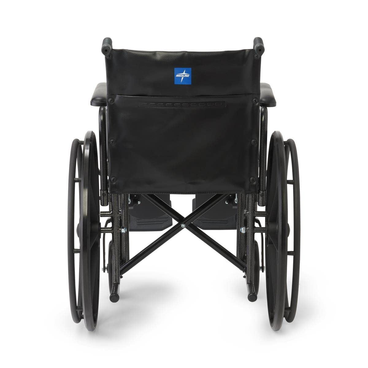 Vinyl Wheelchair with Full-Length Arms and Elevating Leg Rests, 18-Inch Wide Seat, Black E785778
