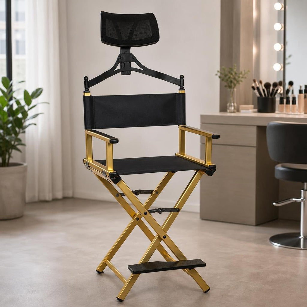 Aluminum Folding Director Chair with Headrest, Adjustable Height, Side Tray and Phone Holder G1515