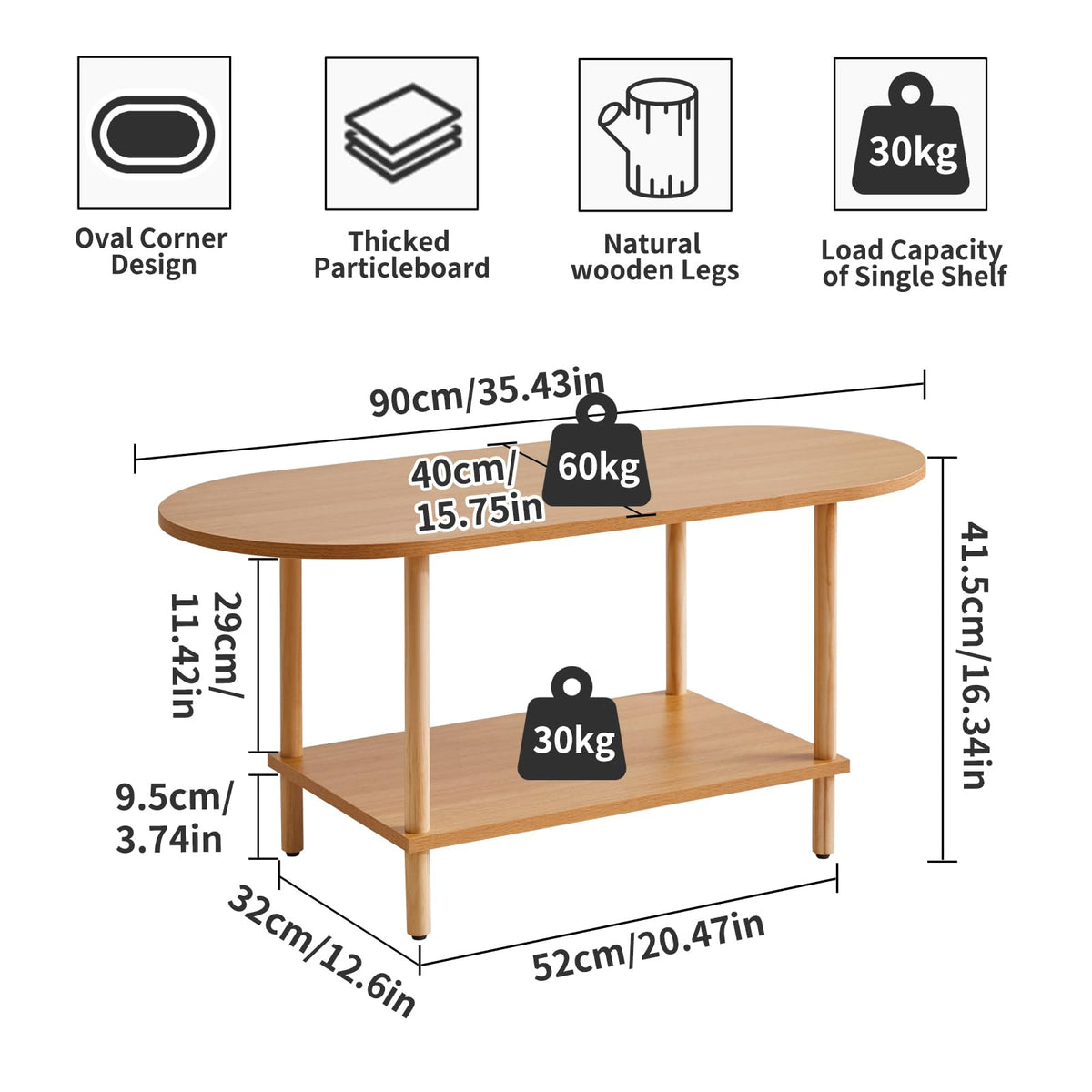 Wooden 2 Tier Coffee Table with Storage Shelf X971