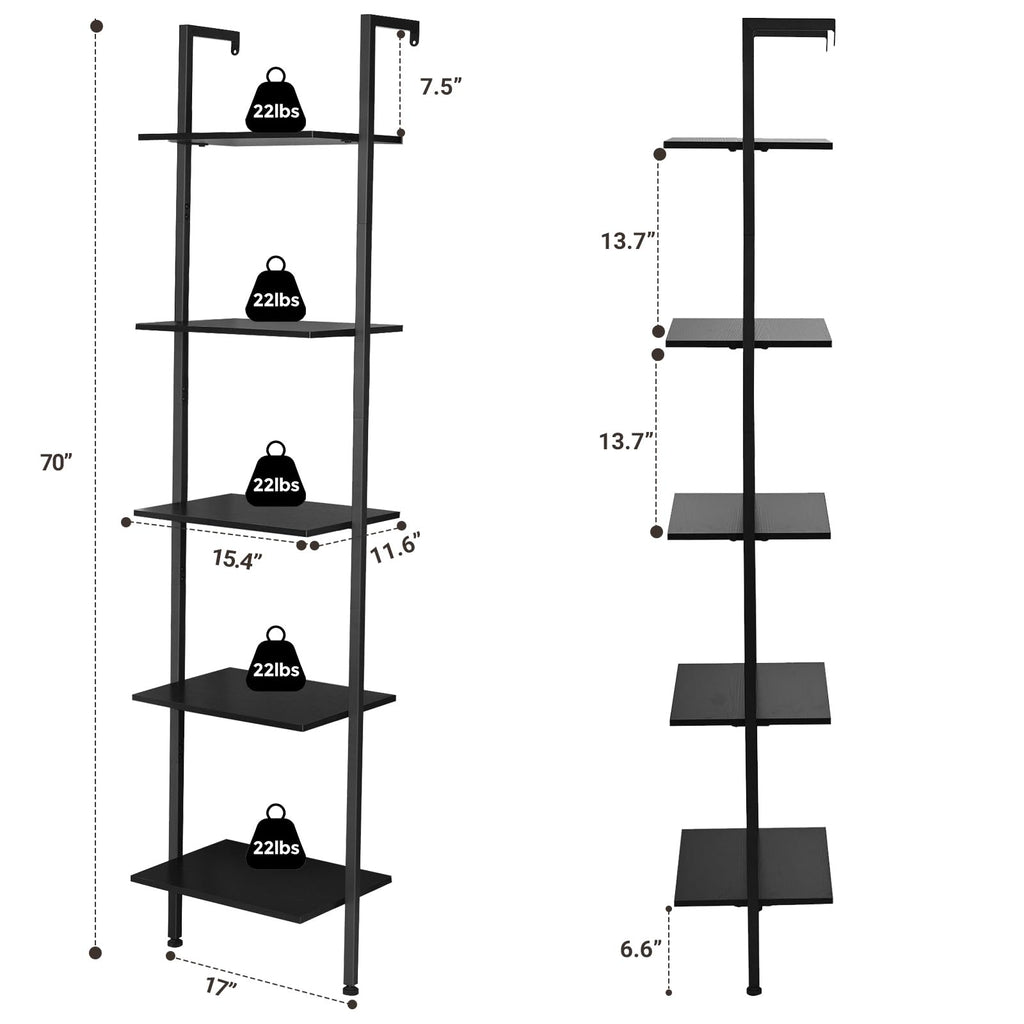 5-Tier Wood Wall Mounted Ladder Bookshelf F133