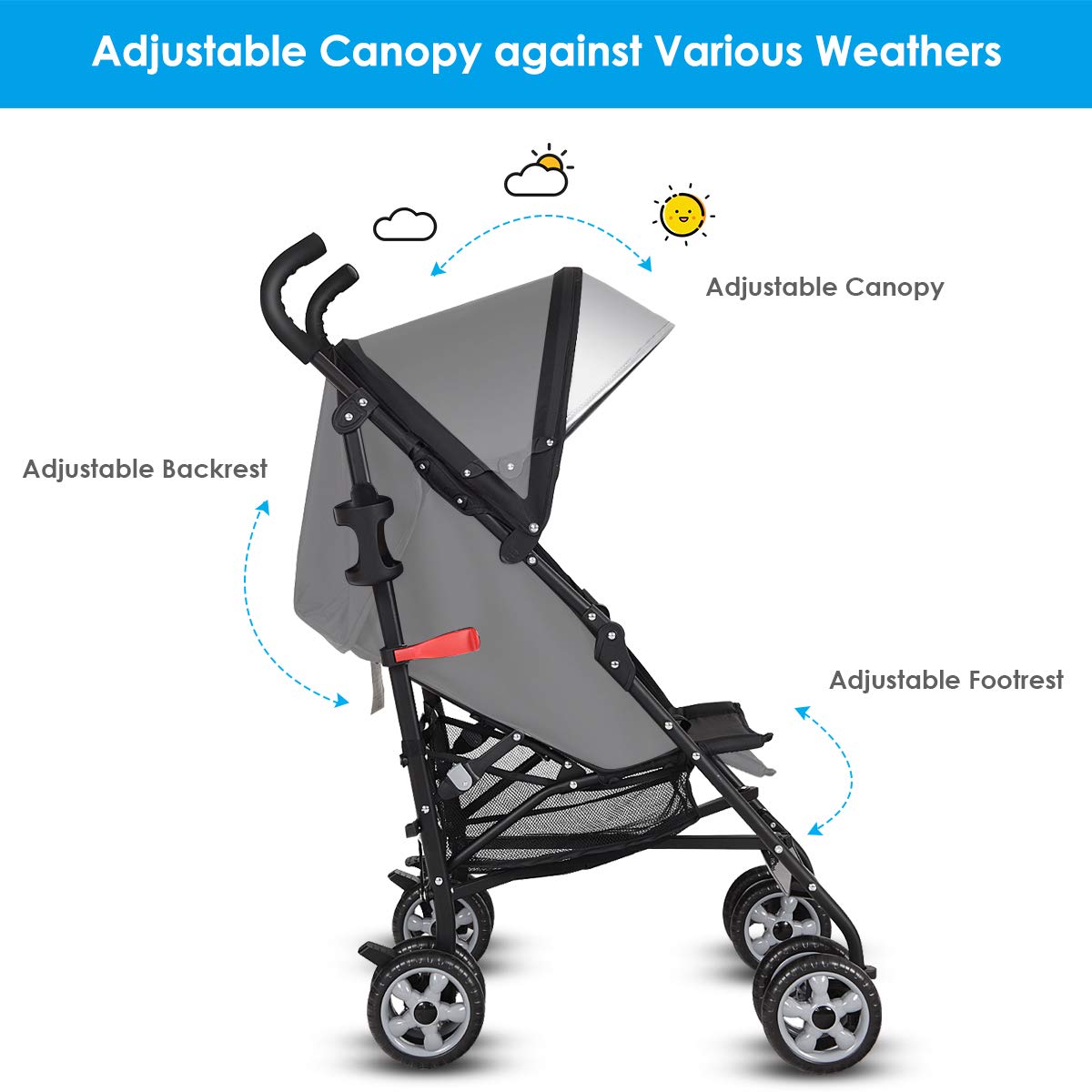 Lightweight Compact Foldable Stroller with Canopy and Cup Holder C94610