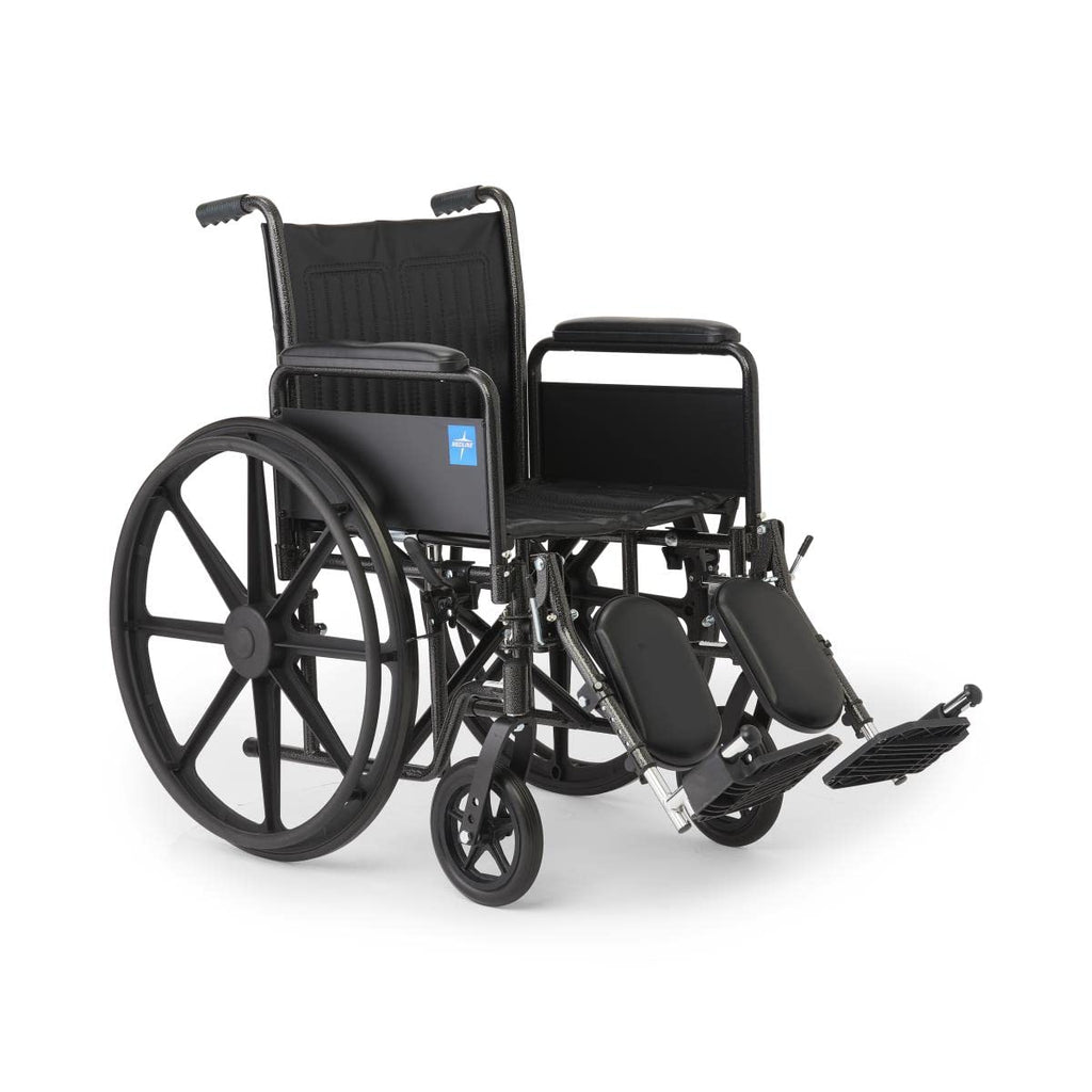 Vinyl Wheelchair with Full-Length Arms and Elevating Leg Rests, 18-Inch Wide Seat, Black E785778