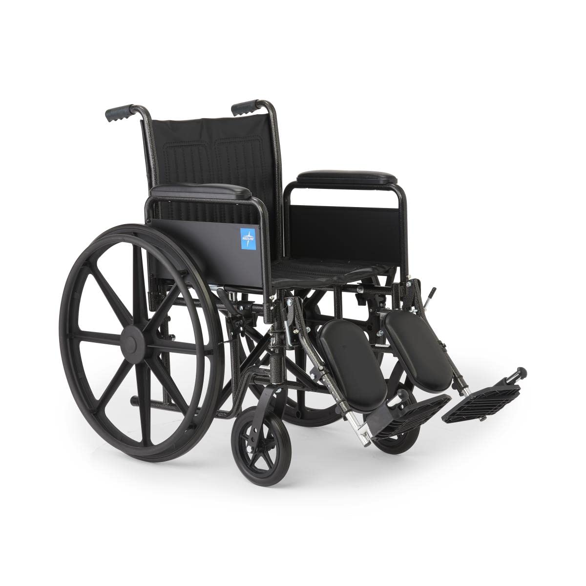 Vinyl Wheelchair with Full-Length Arms and Elevating Leg Rests, 18-Inch Wide Seat, Black E785778