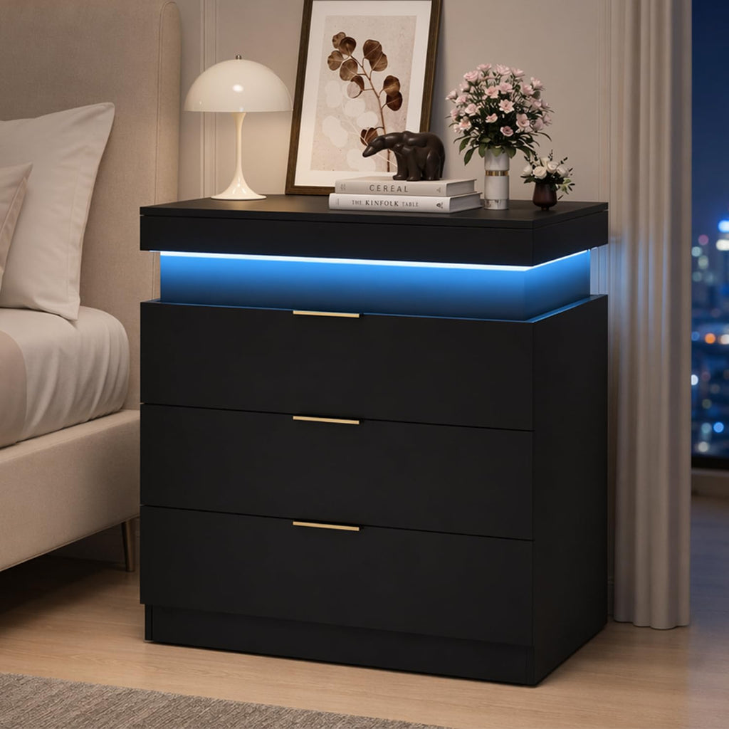 LED Smart Nightstand with Charging Station & RGB Lights D41223