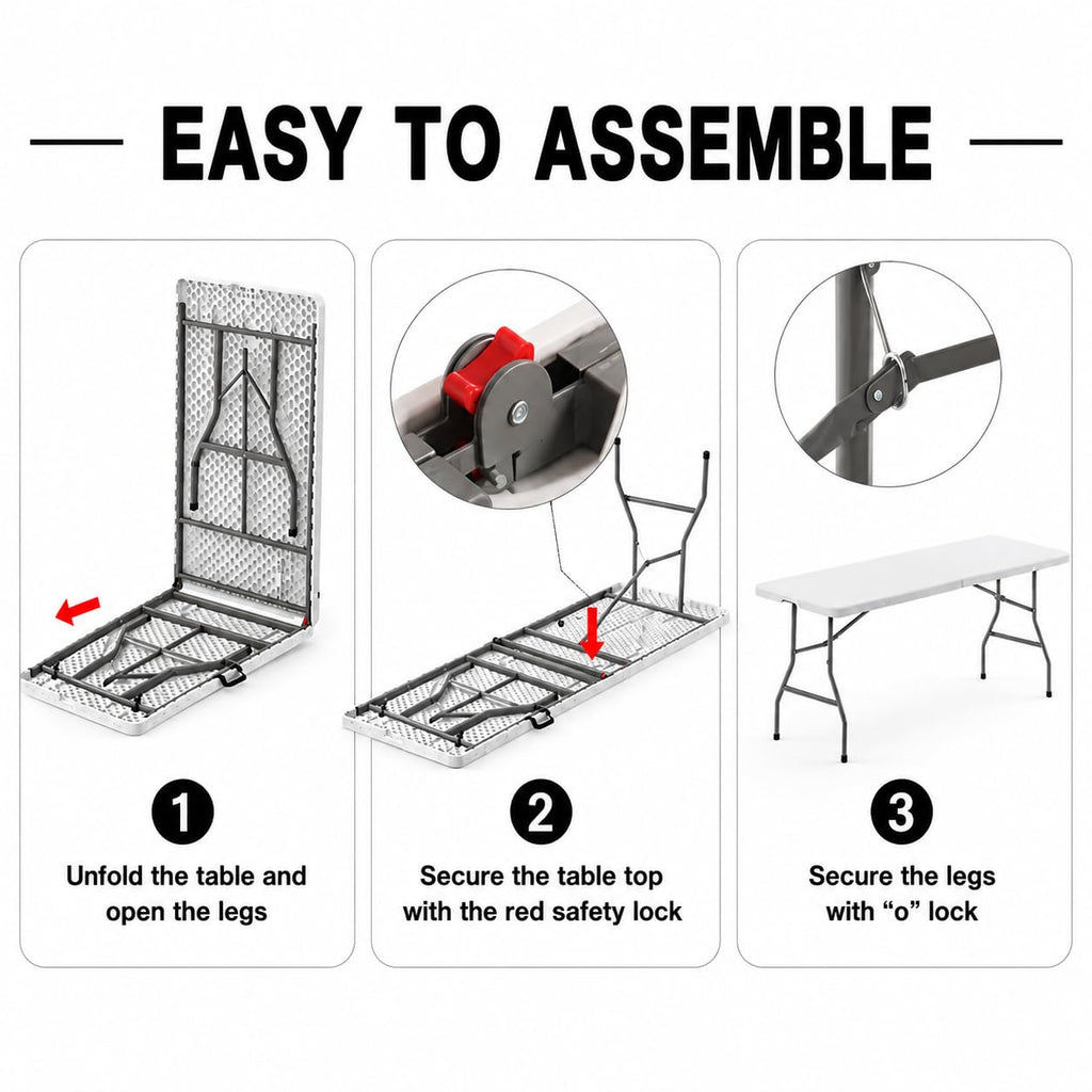 6 Foot Foldable Table with Handle & Steel Legs P178537