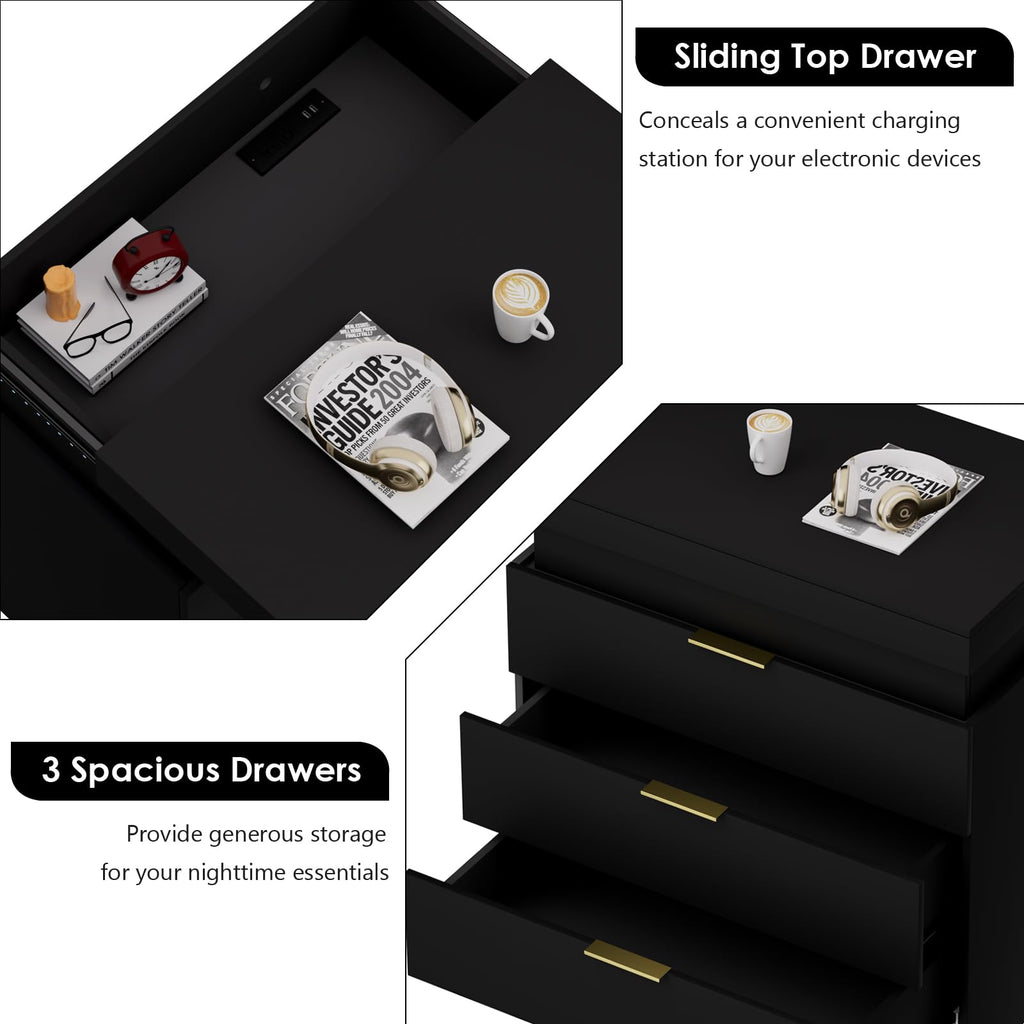 LED Smart Nightstand with Charging Station & RGB Lights D41223