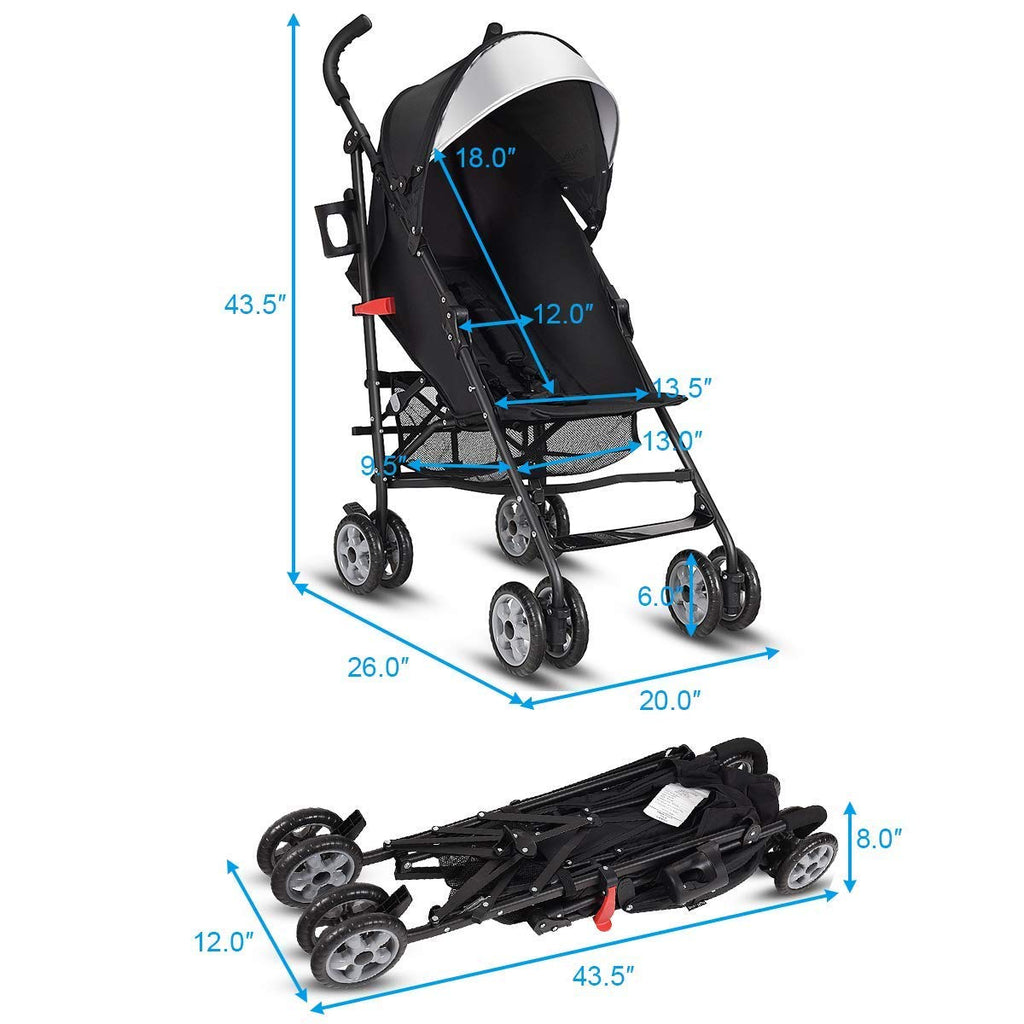 Lightweight Compact Foldable Stroller with Canopy and Cup Holder C94610