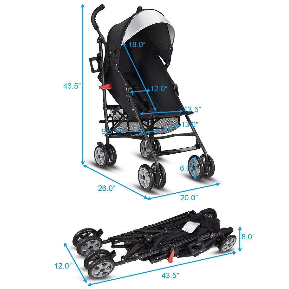 Lightweight Compact Foldable Stroller with Canopy and Cup Holder C94610