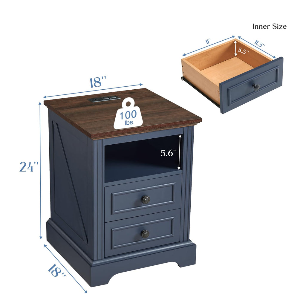 Blue 2 Drawer Nightstand with Charging Station M412