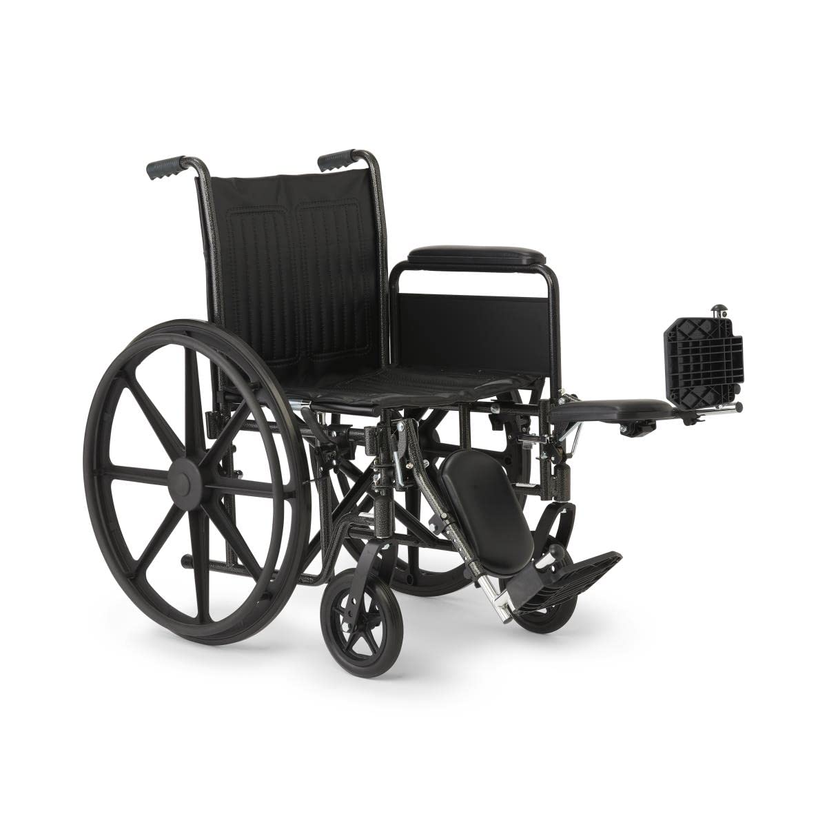 Vinyl Wheelchair with Full-Length Arms and Elevating Leg Rests, 18-Inch Wide Seat, Black E785778
