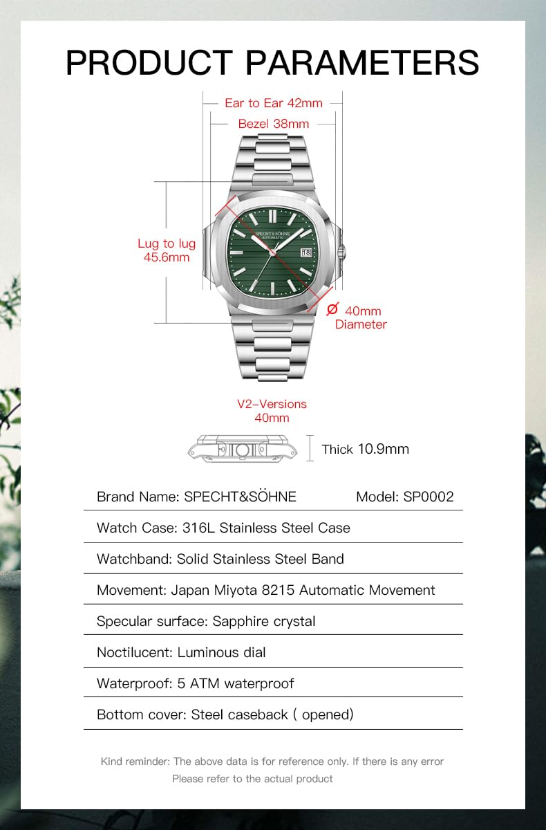 Mens Mechanical Watch Automatic Sapphire Crystal 40MM C49443