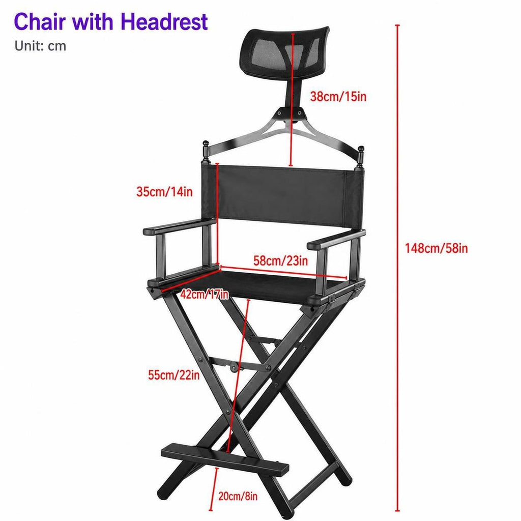 Aluminum Folding Director Chair with Headrest, Adjustable Height, Side Tray and Phone Holder G1515