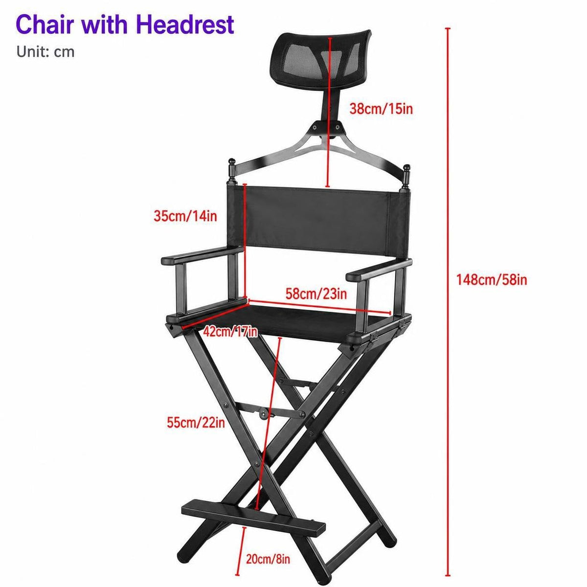 Aluminum Folding Director Chair with Headrest, Adjustable Height, Side Tray and Phone Holder G1515