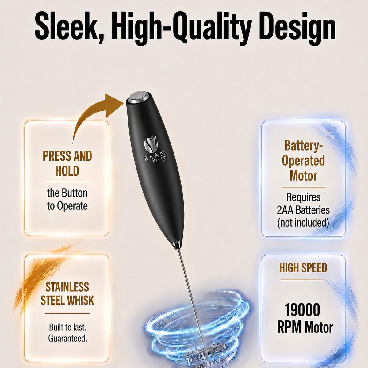 Black Handheld Milk Frother E1832