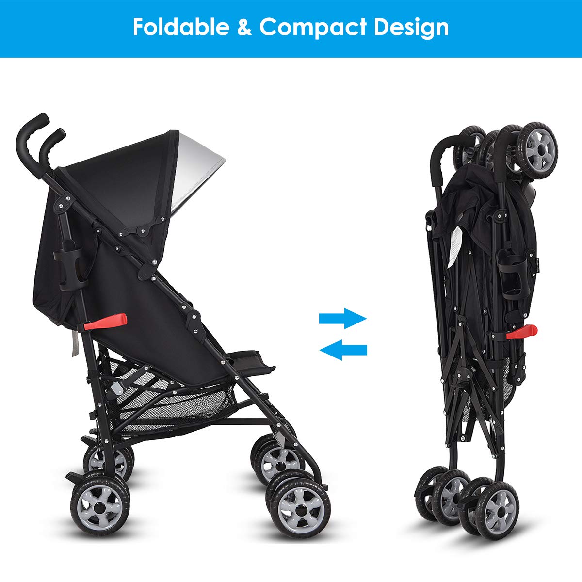 Lightweight Compact Foldable Stroller with Canopy and Cup Holder C94610