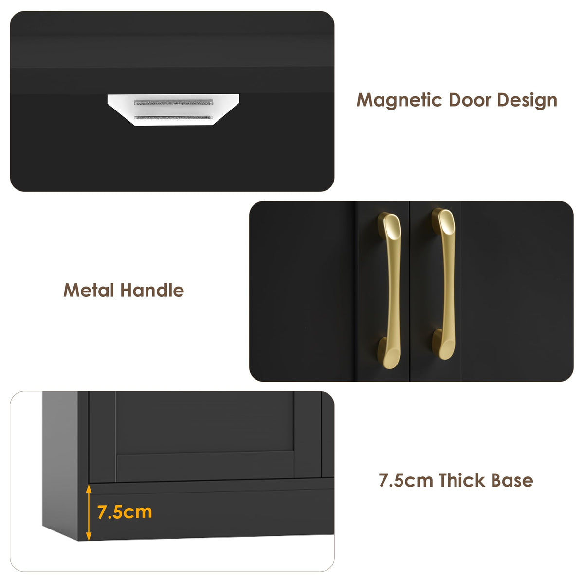 82.3" Triple Wide Bookshelf with 4 Doors, Black N24152