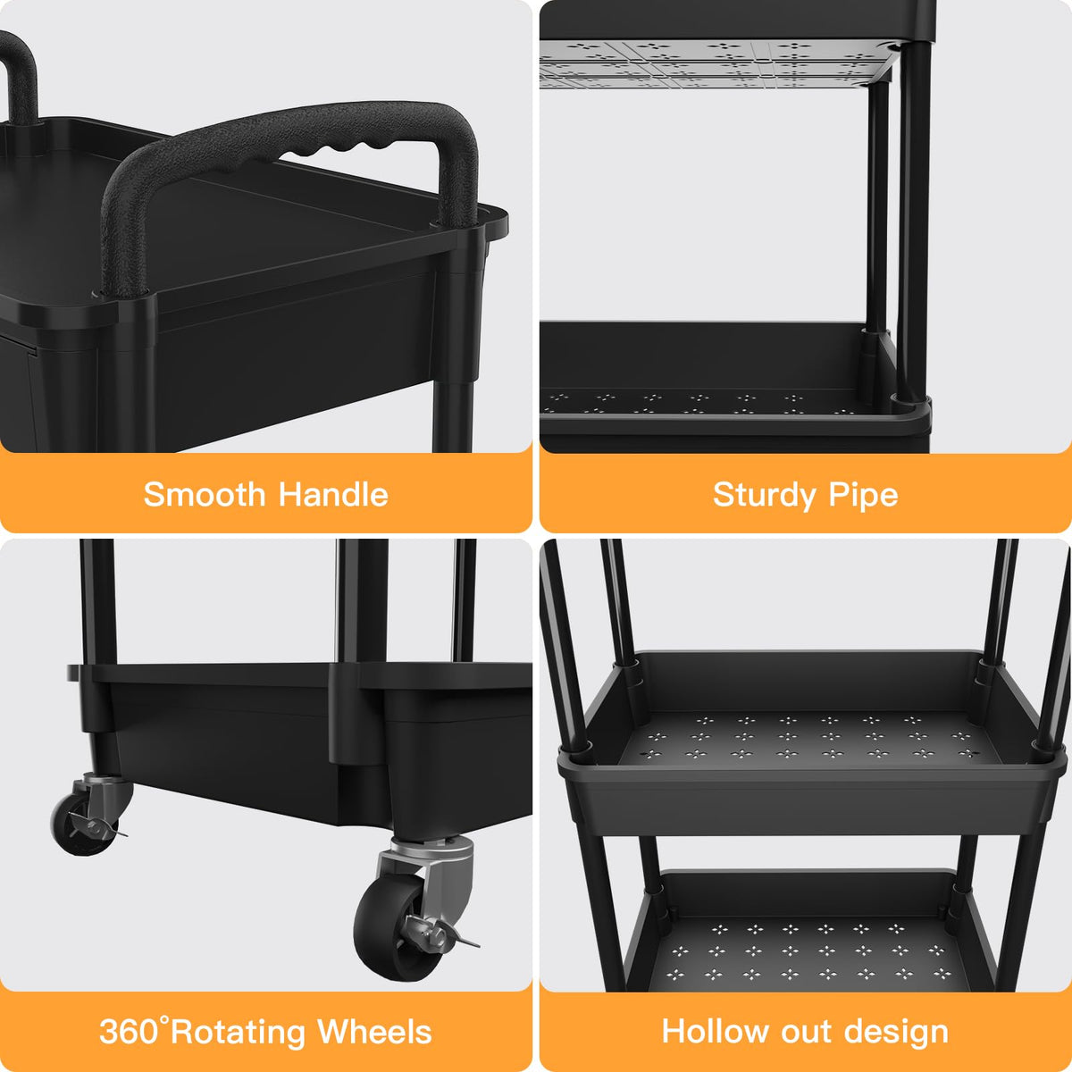 3 Tier Rolling Utility Cart with Drawer S67323