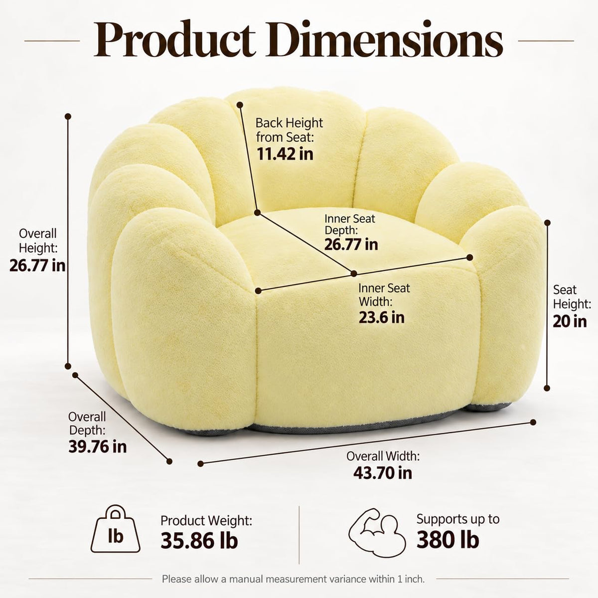 Yellow Memory Foam Bean Bag Chair F3569