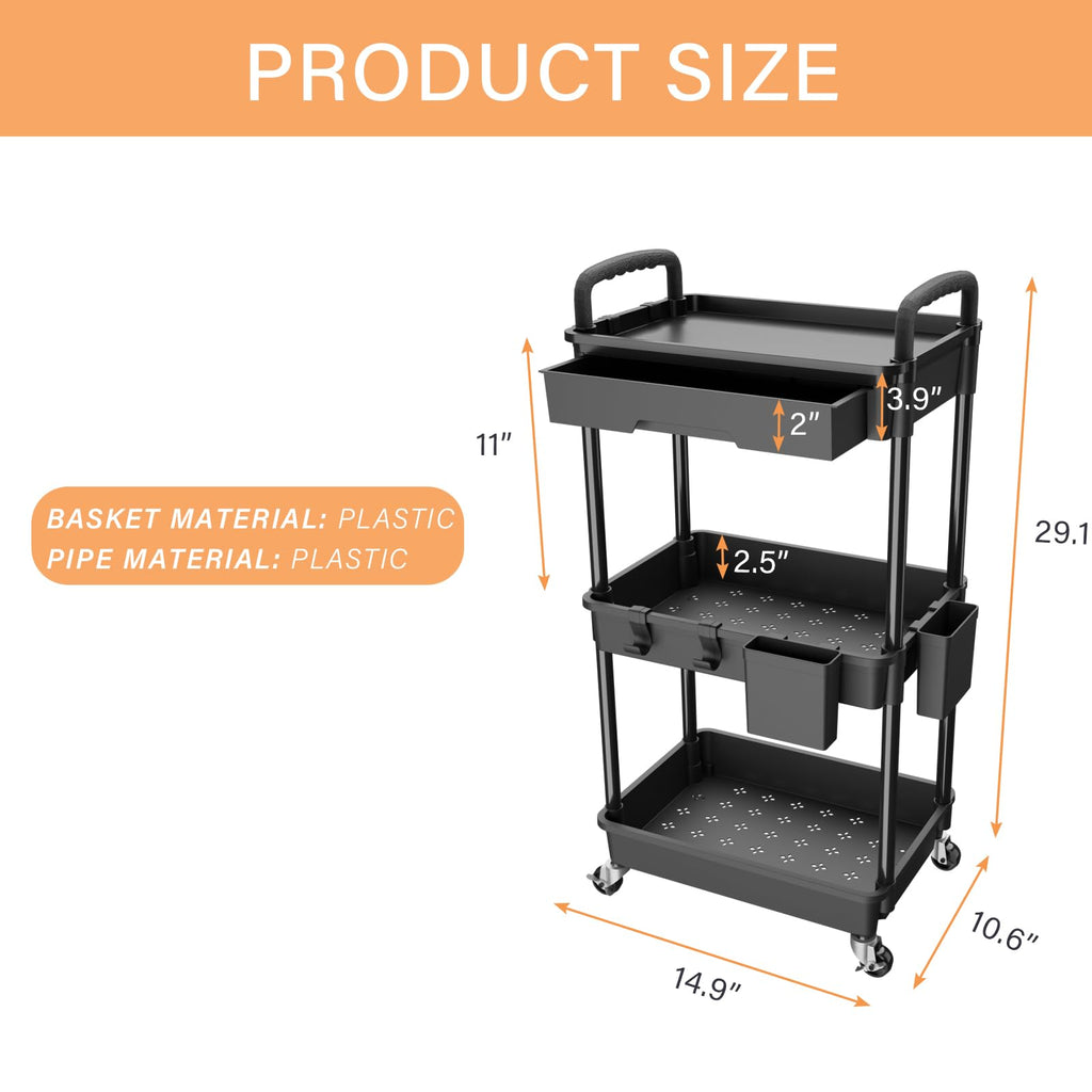 3 Tier Rolling Utility Cart with Drawer S67323