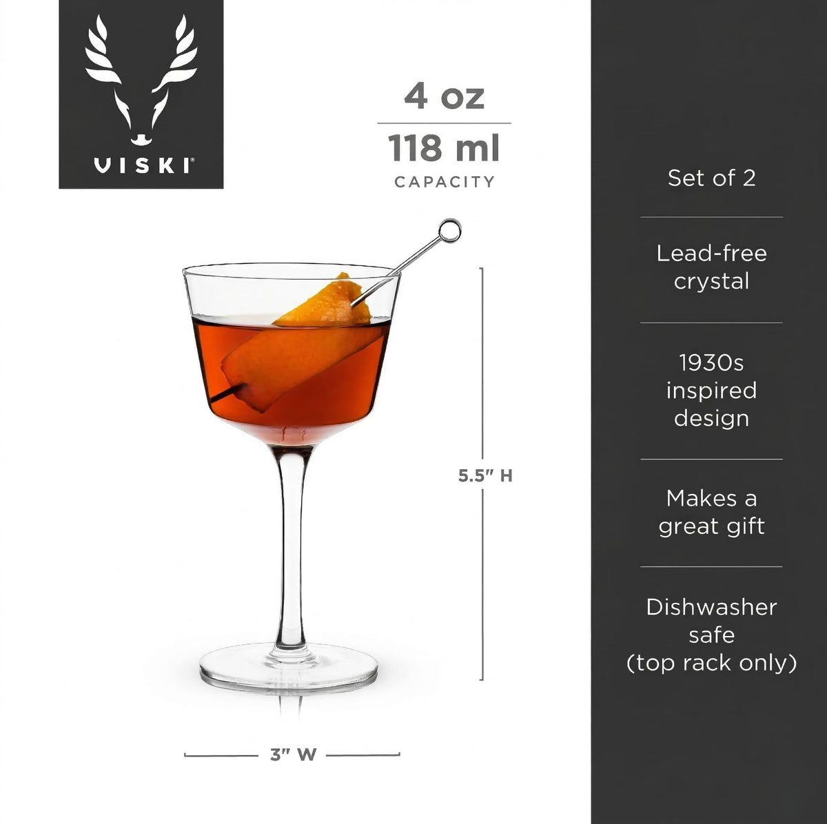 Stemmed Crystal Cocktail Glasses Set of 2 U92001