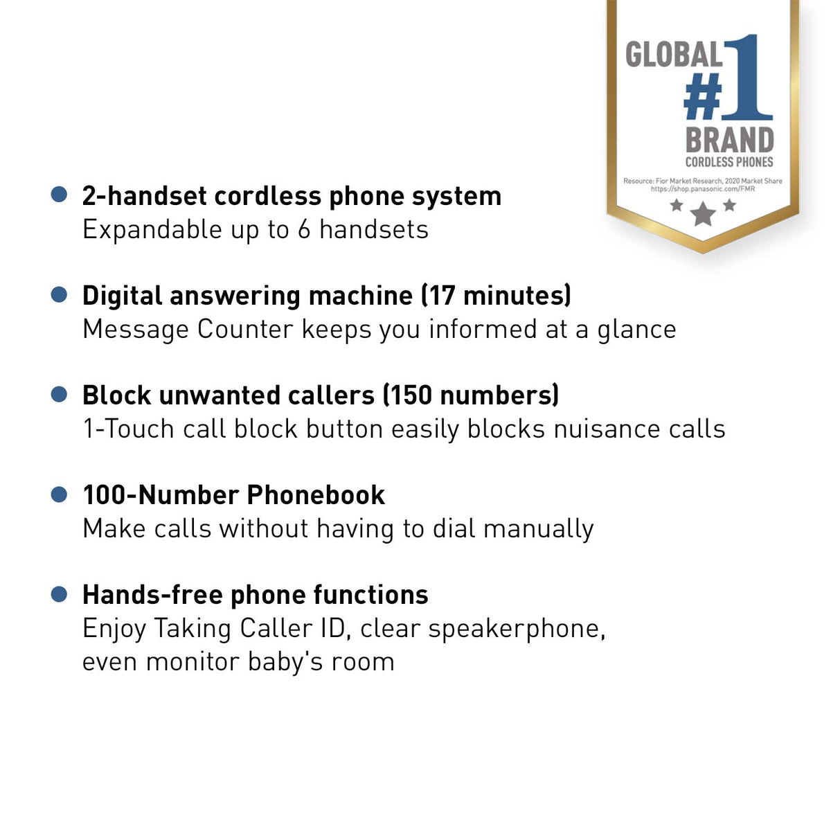 Expandable Cordless Phone with Answering Machine and Call Block, 2 Handsets T2808