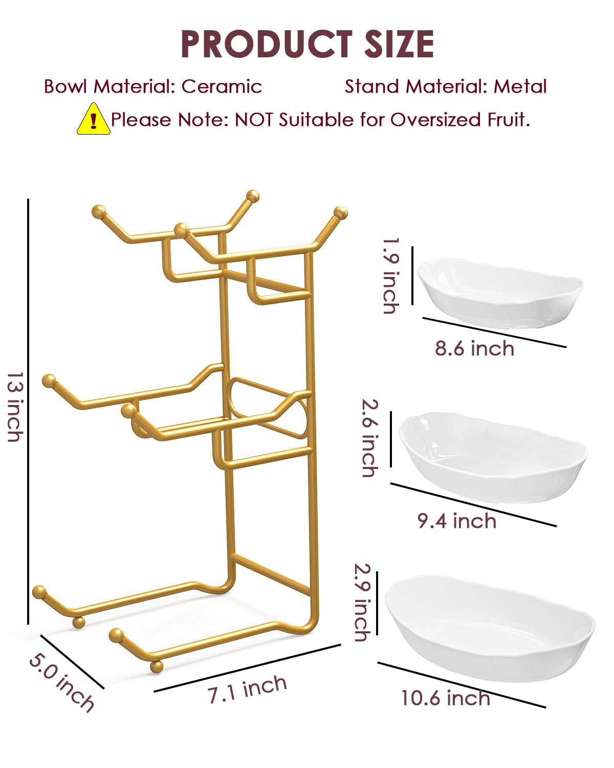3 Tier Ceramic Fruit Bowl with Stand N6007