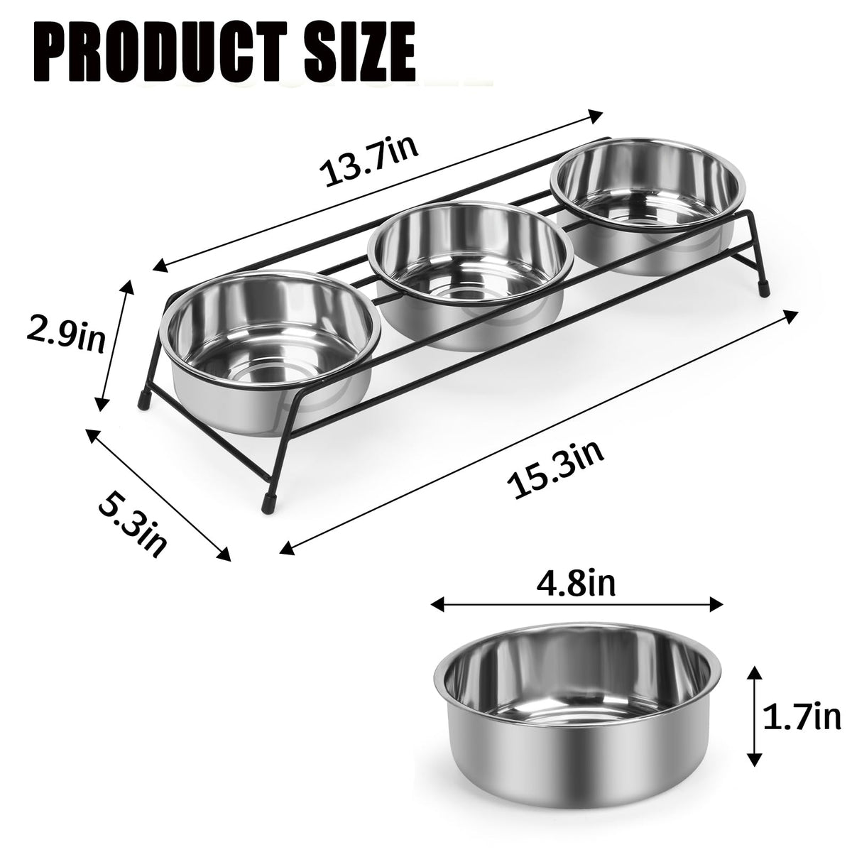 Raised Cat Bowls 3 Stainless Steel I415