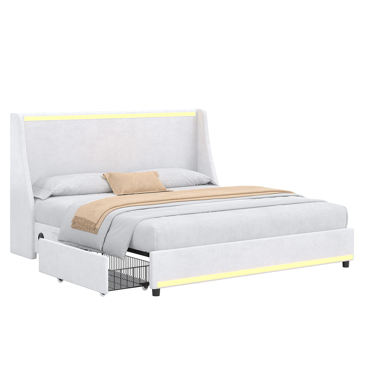 Full Size Upholstered Platform Bed Frame with Storage Drawers S535