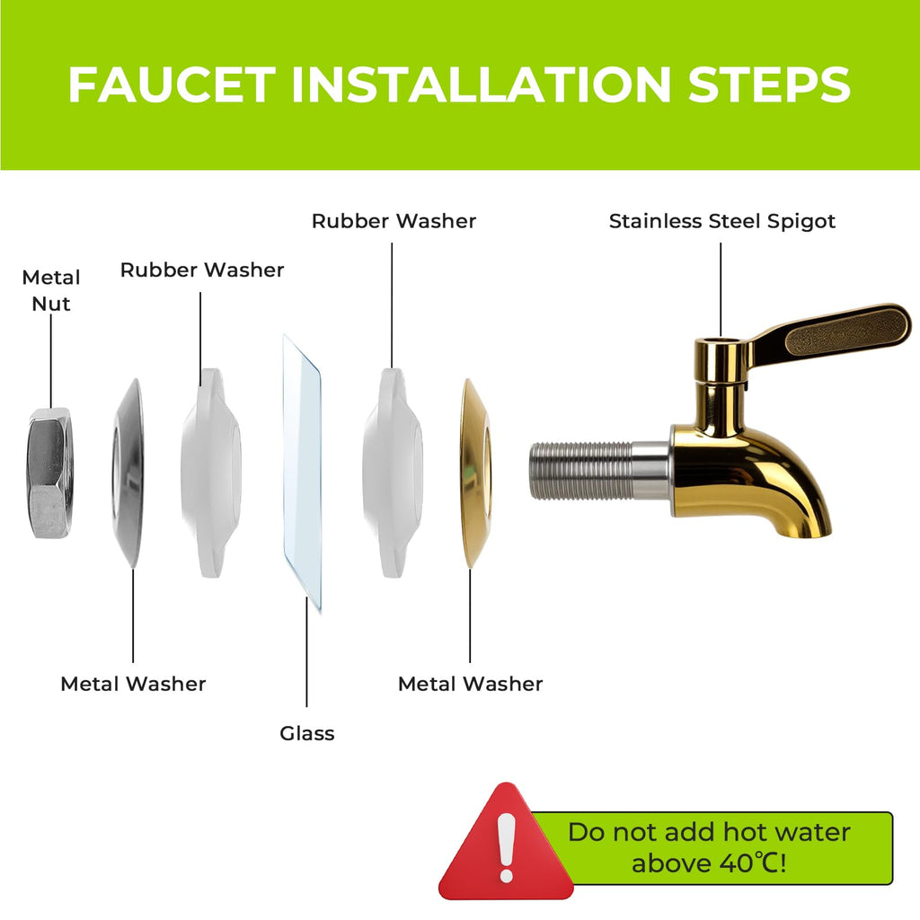 1 Gallon Glass Beverage Dispenser with Glass Airtight Lid and Stainless Steel Spigot E95434
