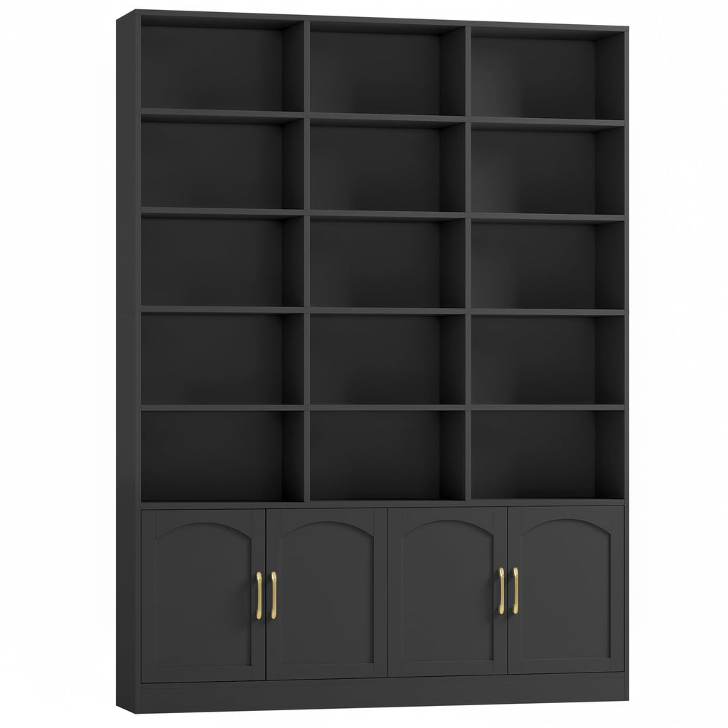 82.3" Triple Wide Bookshelf with 4 Doors, Black N24152