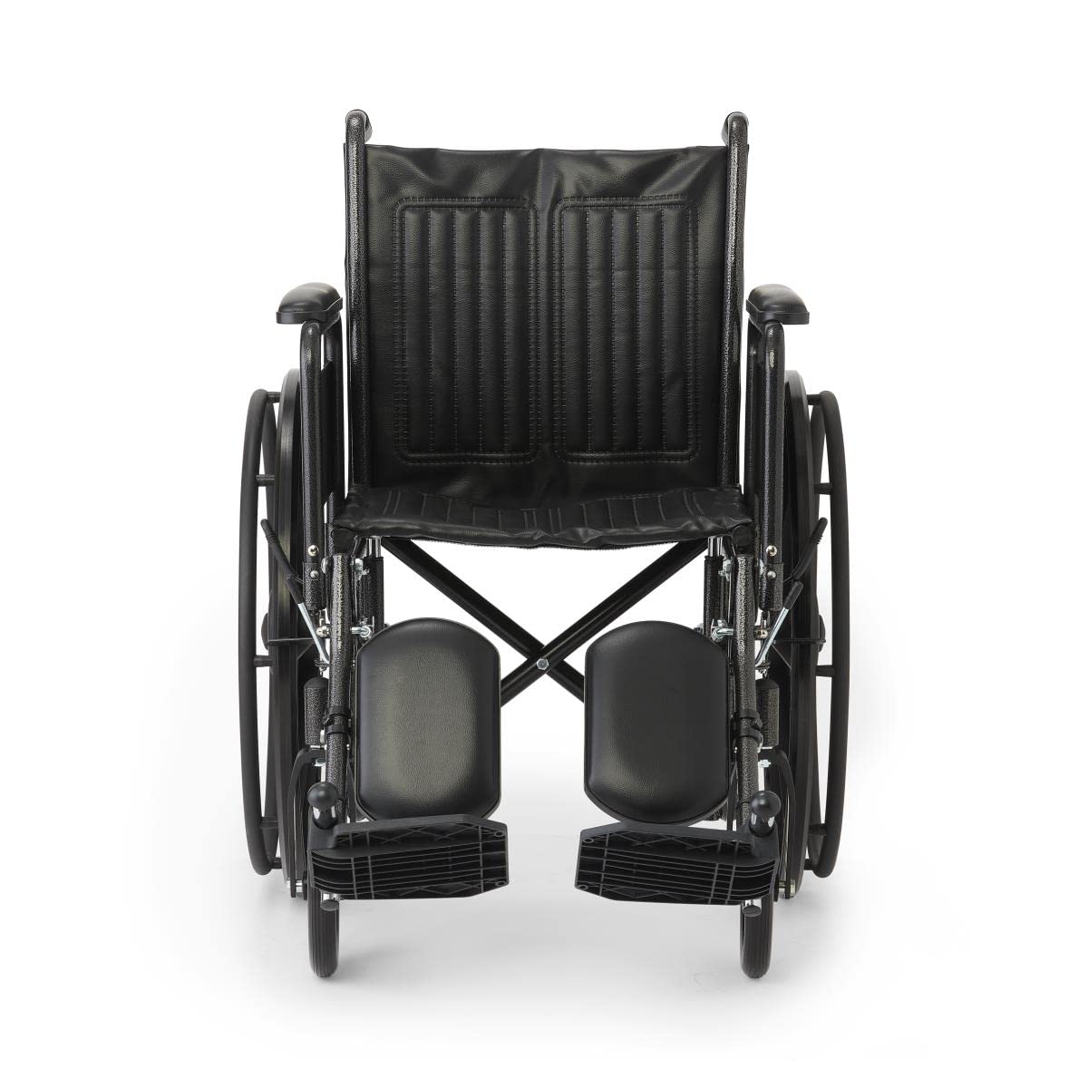 Vinyl Wheelchair with Full-Length Arms and Elevating Leg Rests, 18-Inch Wide Seat, Black E785778