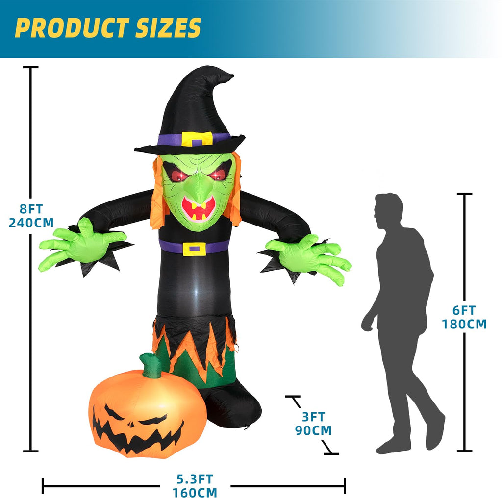 8FT Inflatable Witch Decorations with LED Lights V1312