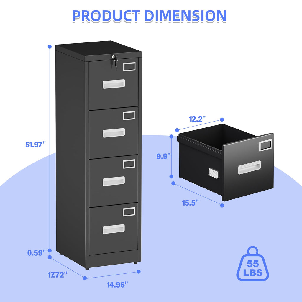 Black 4-Drawer Metal File Cabinet with Lock U329