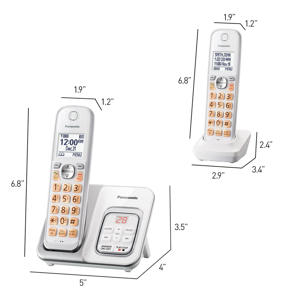 Expandable Cordless Phone with Answering Machine and Call Block, 2 Handsets T2808