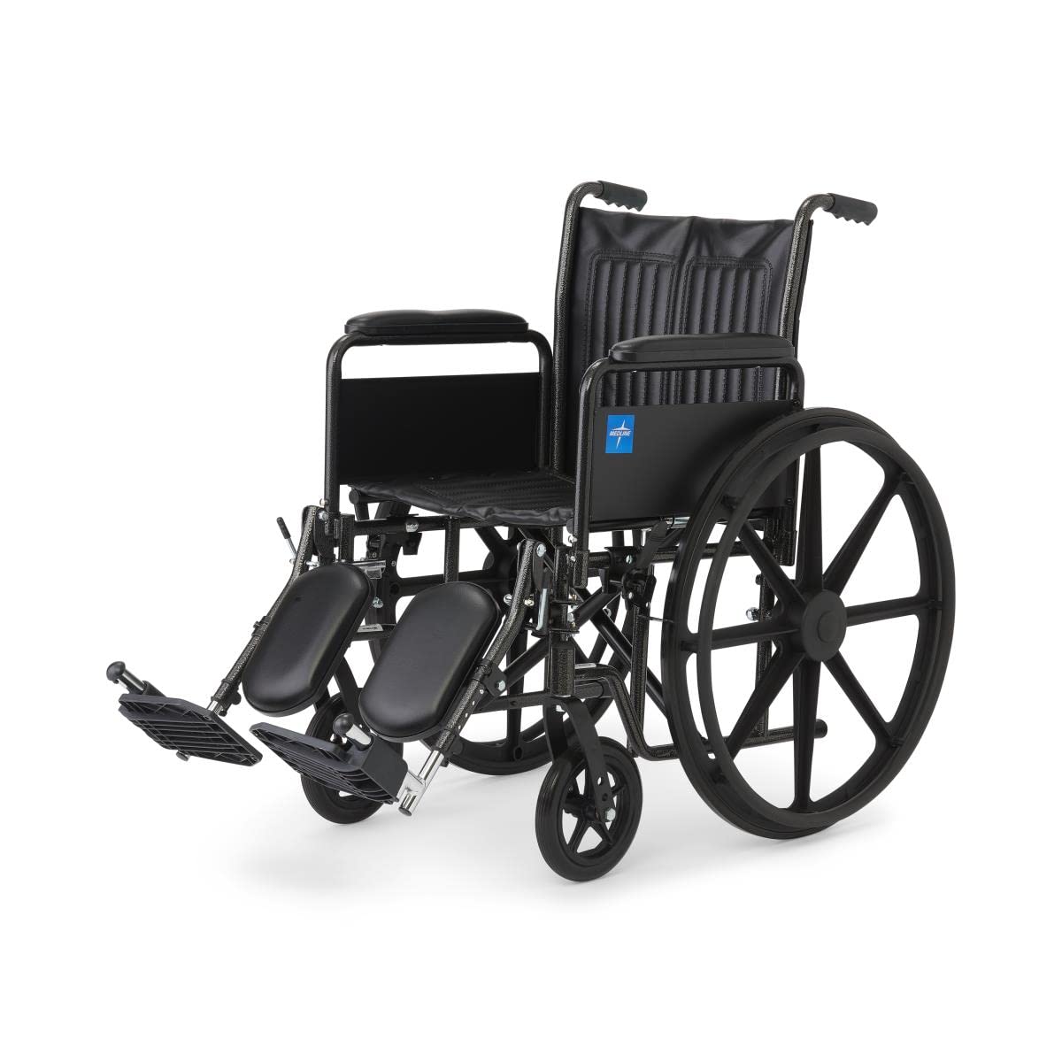 Vinyl Wheelchair with Full-Length Arms and Elevating Leg Rests, 18-Inch Wide Seat, Black E785778