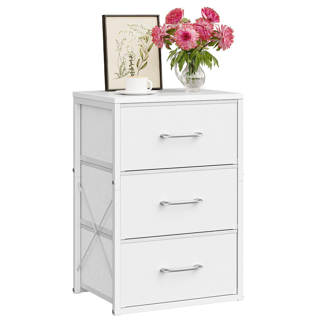 White 3 Drawer Fabric Storage Dresser with Wooden Top Z69269