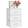White 3 Drawer Fabric Storage Dresser with Wooden Top Z69269