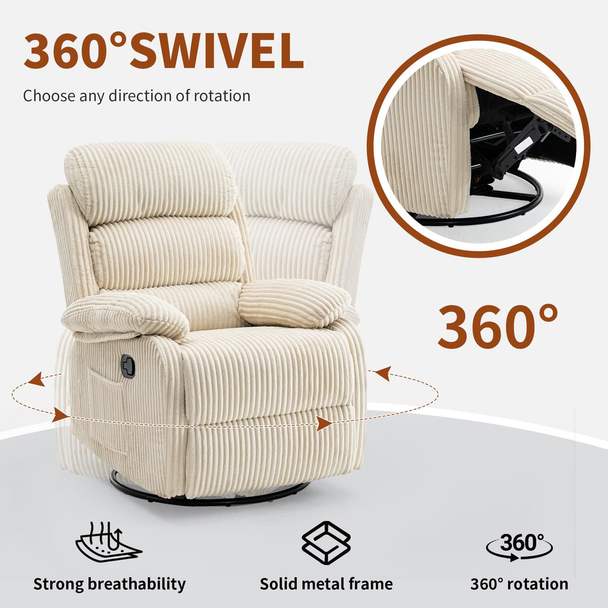 Beige Velvet Rocking Recliner Chair with Side Pocket N402