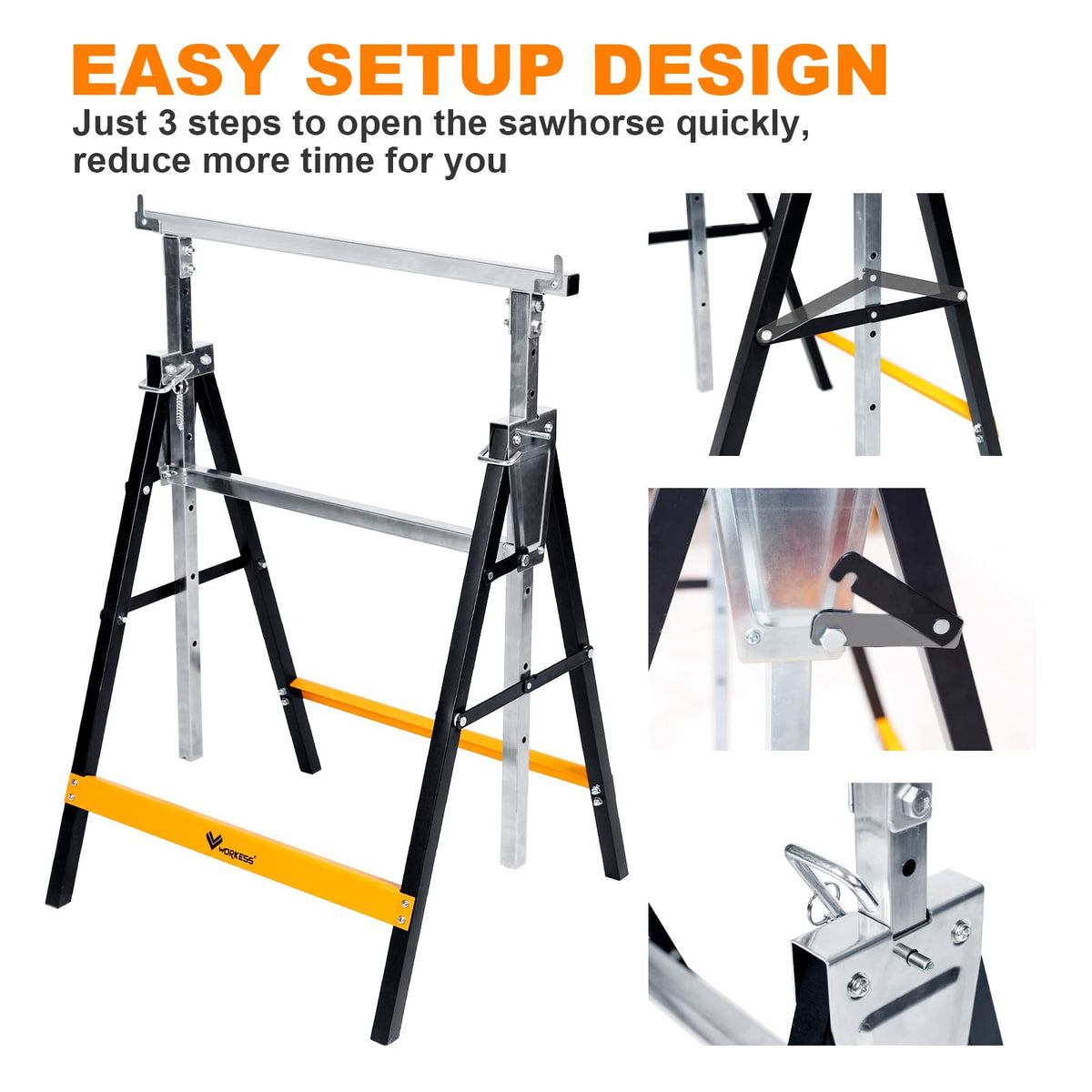 Metal Saw Horses 2 Pack Folding Heavy Duty 880 lbs Adjustable E993062
