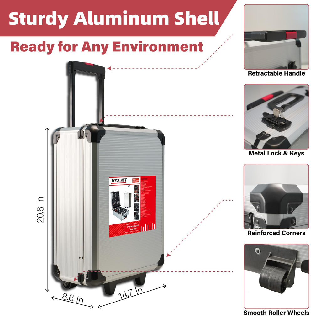 515 Pcs Household Tool Kit Aluminum Trolley Case R2876