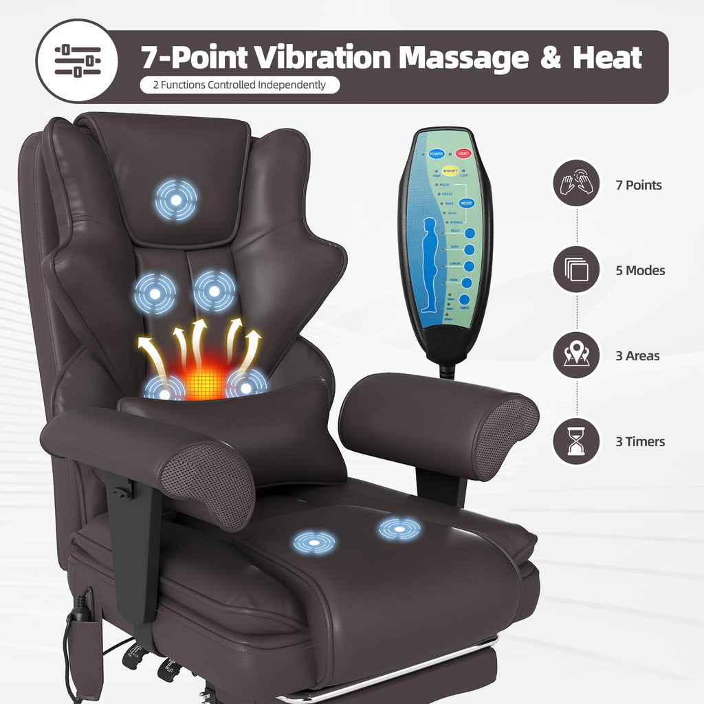 Brown Heated Massage Office Chair with Footrest N884