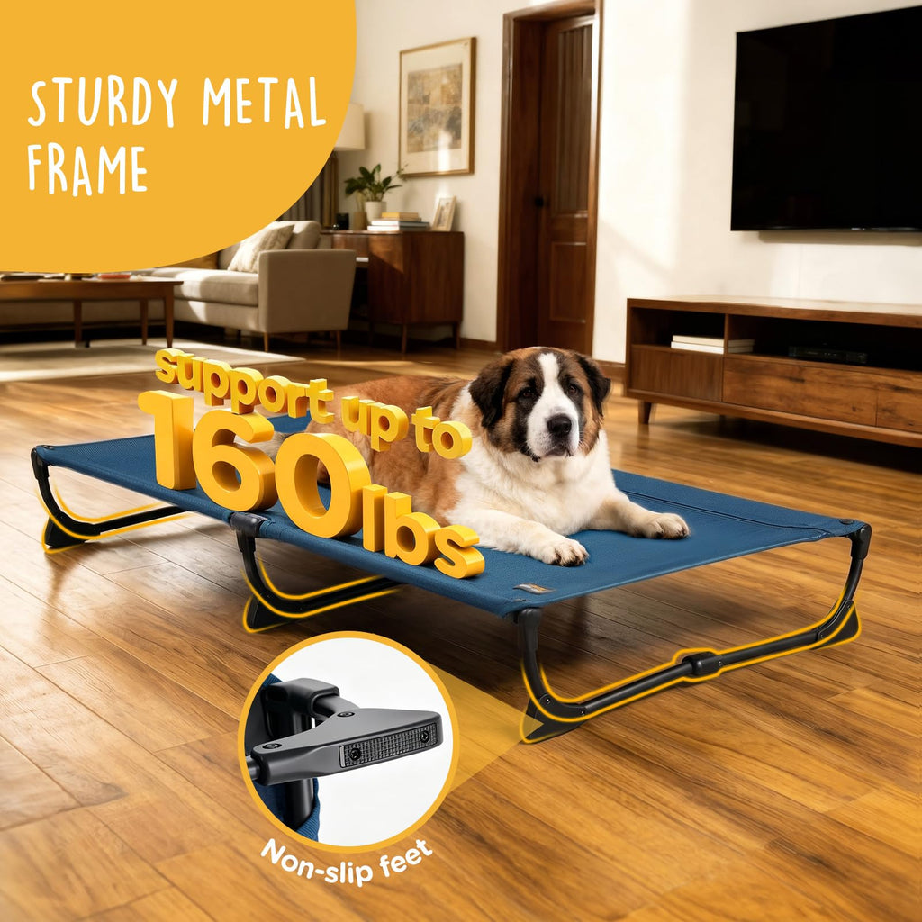 Large Elevated Dog Cot with Non-Slip Feet, Dark Blue B442