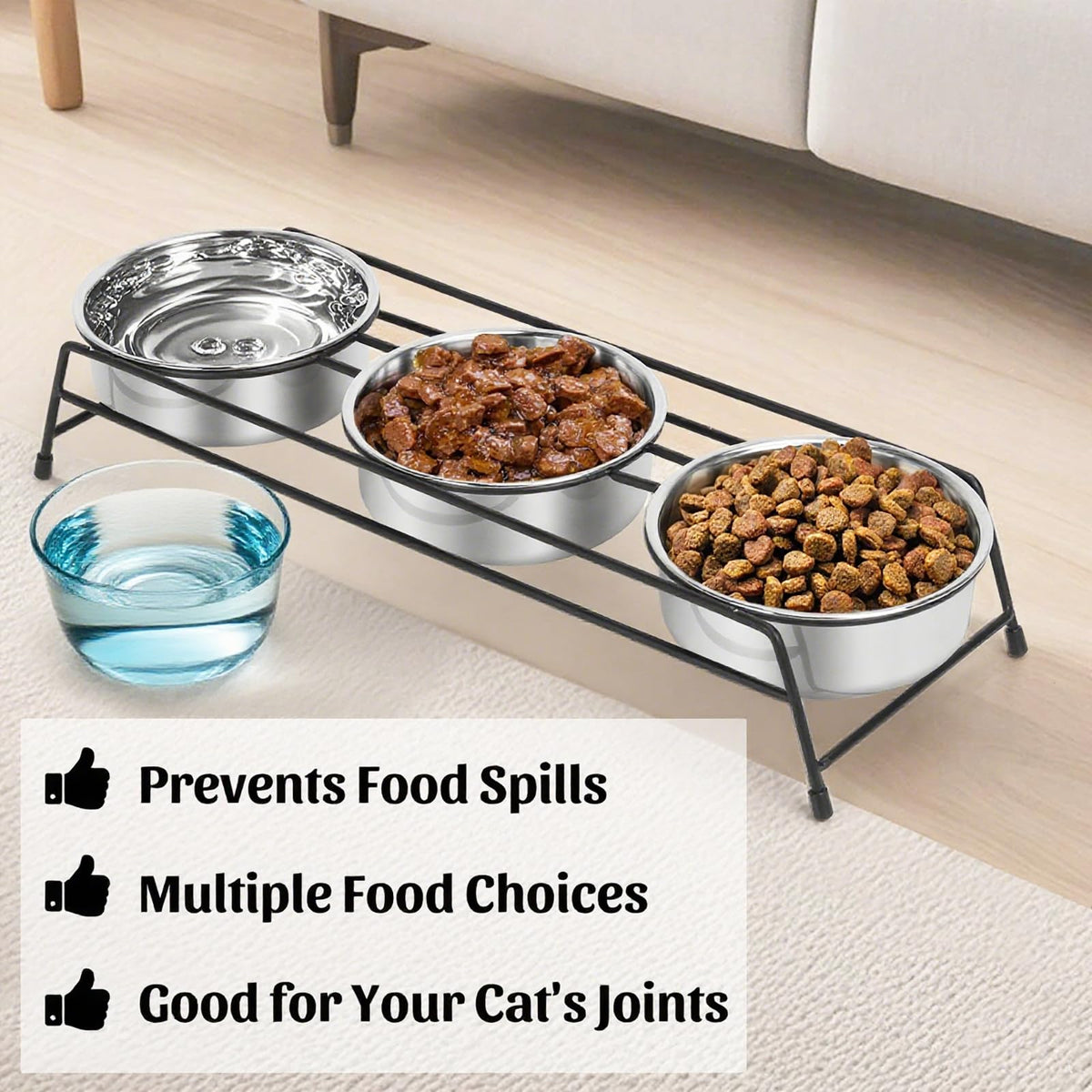 Raised Cat Bowls 3 Stainless Steel I415