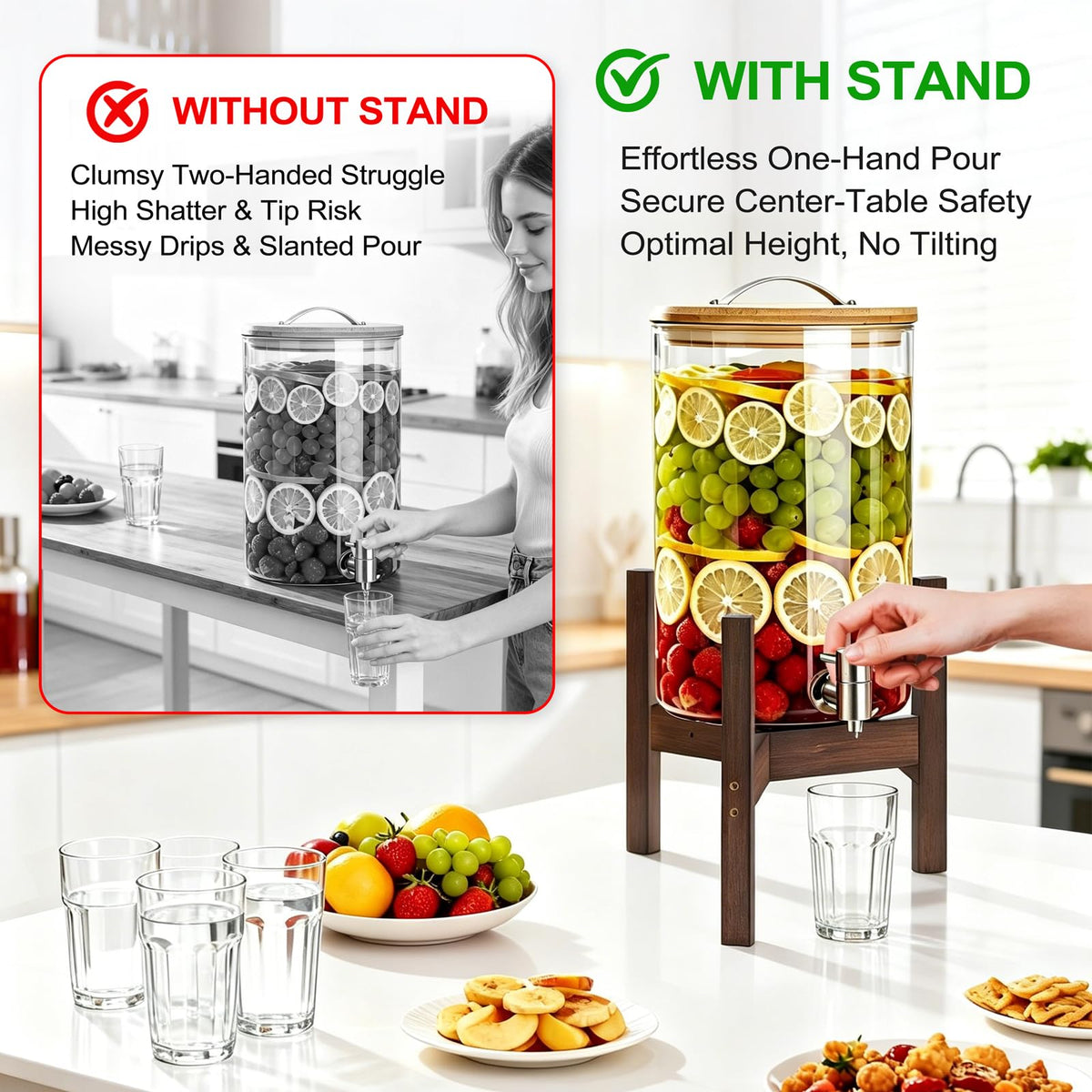 Adjustable Bamboo Drink Dispenser Stand for 2-5 Gallon G435