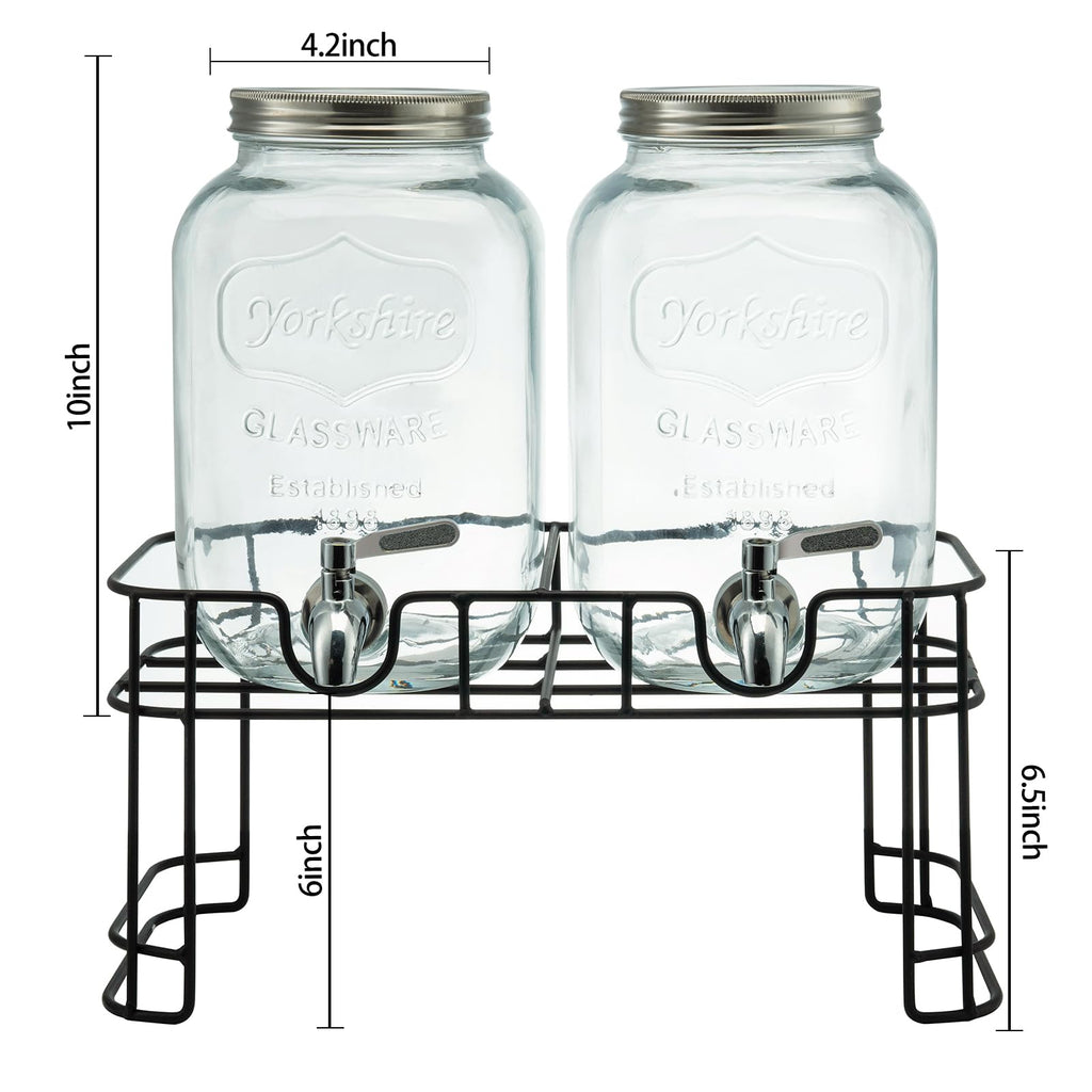 1 Gallon Glass Beverage Dispenser with Stand, Ice Cylinder and Stainless Steel Spigot, 2 Pack G94256